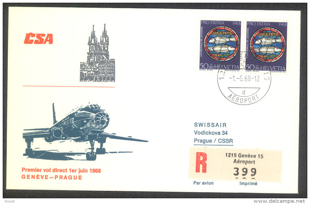 CSA 1968 Geneve - Prague Registered First Flight Cover - First Flight Covers