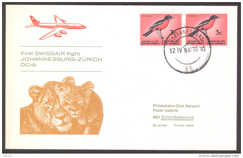 Swissair 1968 Johannesburg - Zuerich First Flight Cover - Posta Aerea