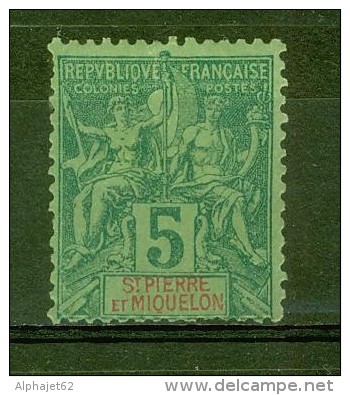 Papier Teinté, Légende En Rouge - SAINT PIERRE ET MIQUELON - N° 62 - 1892 - Used Stamps