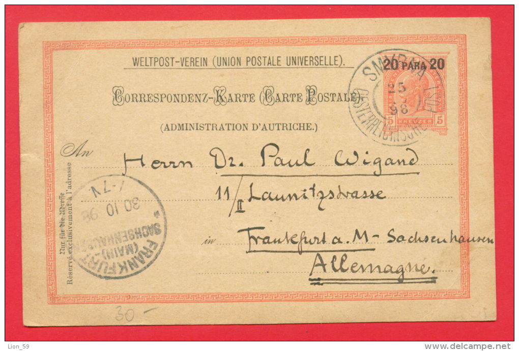 147141 /  1898 SMYRNA (  Ä°zmir, Turkey ) AUSTRIA Osterreich POST  Stationery Entier - FRANKFURT MAIN Germany Allemagne - Covers & Documents