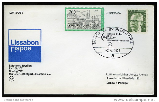 Portugal Premier Vol Muenchen - Stuttgart - Lisboa Boeing 727 First Flight Cover - Lettres & Documents