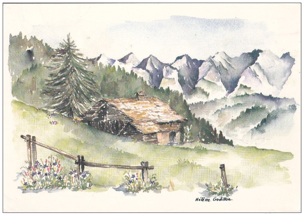 ARTS Aquarelle Signée Hélène Godillon Paysage Chalet Dans La Montagne - Paintings