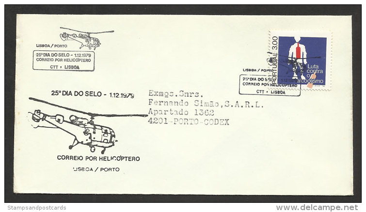 Portugal Poste Par Hélicoptère Vol Lisbonne Porto Journée Du Timbre 1979 Helicopter Mailed Cover Lisbon Oporto Stamp Day - Lettres & Documents