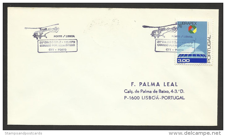 Portugal Poste Par Hélicoptère Vol Porto Lisbonne Journée Du Timbre 1979 Helicopter Mailed Cover Oporto Lisbon Stamp Day - Lettres & Documents