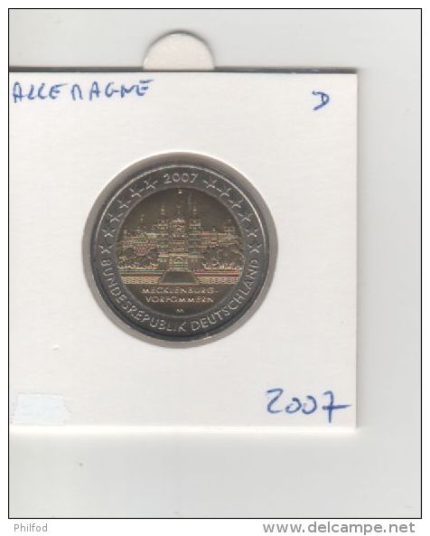 2 Euro Commémorative ALLEMAGNE 2007 Présidence Du Mecklembourg - Atelier D - Sous étui - Deutschland