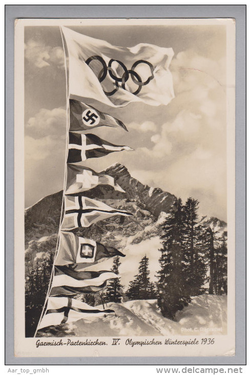 Motiv Olympia Winter 1936-02-17 Garmisch Mit Marken+Sonderstempel Auf AK übereinstimmend - Winter 1936: Garmisch-Partenkirchen