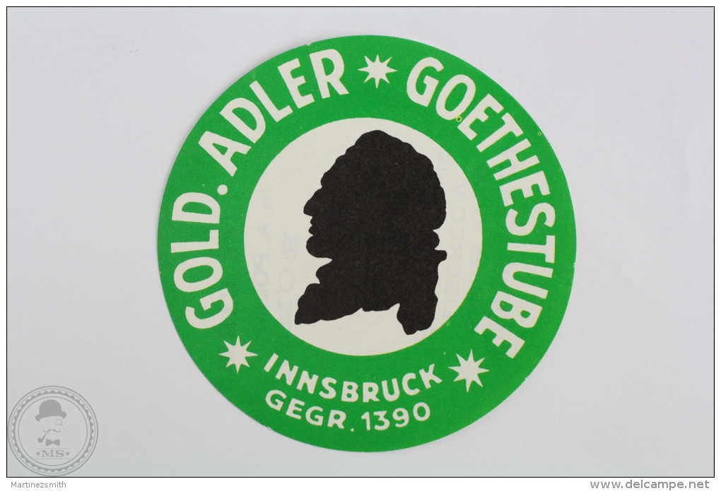 Hotel Gold Adler Goethestube - Innsbruck - Austria - Original Hotel Luggage Label - Sticker - Hotel Labels