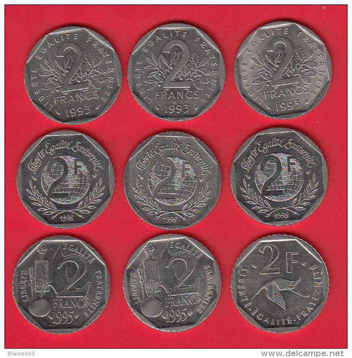 2 Francs Semeuse Nickel - Lot De 9 Pièces Commémoratives - Voir Descriptif - Autres & Non Classés