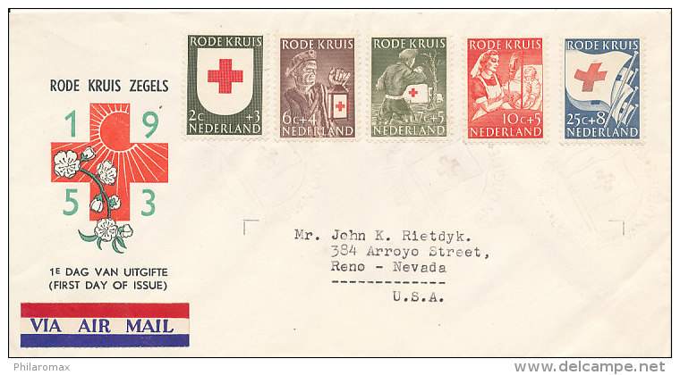 DC-0057 FDC NEDERLAND E 14 - RODE KRUIS 1953 - GETYPT ADRES - DICHTE KLEP - FDC