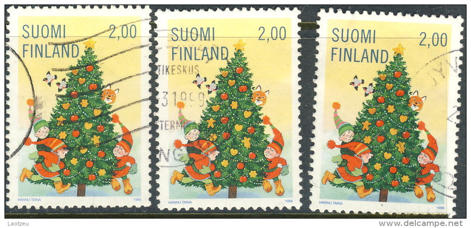 Finlande  1998. ~ YT 1423 Par 3 - Enfant Courant Autour Sapin Noël - Oblitérés