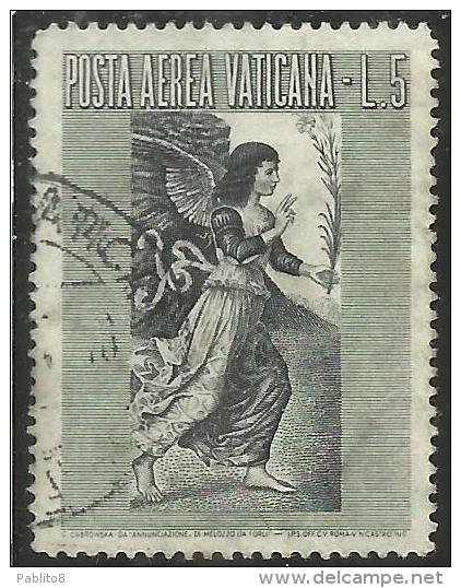 VATICANO VATIKAN VATICAN  1956 AEREA ARCANGELO GABRIELE GABRIEL ARCHANGEL LIRE 5 USATO USED - Poste Aérienne