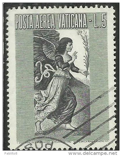 VATICANO VATIKAN VATICAN  1956 AEREA ARCANGELO GABRIELE GABRIEL ARCHANGEL LIRE 5 USATO USED - Poste Aérienne