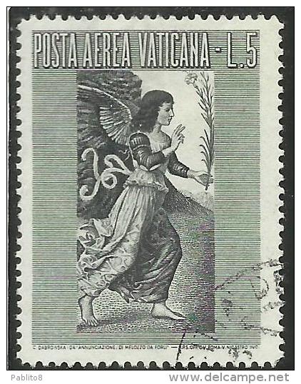 VATICANO VATIKAN VATICAN  1956 AEREA ARCANGELO GABRIELE GABRIEL ARCHANGEL LIRE 5 USATO USED - Poste Aérienne