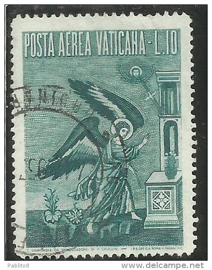 VATICANO VATIKAN VATICAN  1956 AEREA ARCANGELO GABRIELE GABRIEL ARCHANGEL LIRE 10 USATO USED - Poste Aérienne