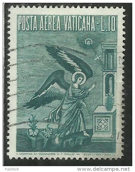 VATICANO VATIKAN VATICAN 1956 AEREA ARCANGELO GABRIELE GABRIEL ARCHANGEL LIRE 10 USATO USED - Aéreo