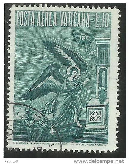 VATICANO VATIKAN VATICAN  1956 AEREA ARCANGELO GABRIELE GABRIEL ARCHANGEL LIRE 10 USATO USED - Aéreo