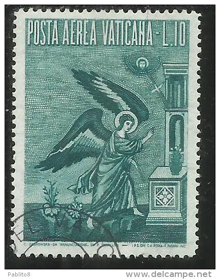 VATICANO VATIKAN VATICAN  1956 AEREA ARCANGELO GABRIELE GABRIEL ARCHANGEL LIRE 10 USATO USED - Poste Aérienne