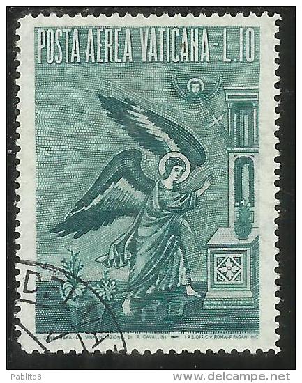 CITTA DEL VATICANO VATIKAN VATICAN CITY 1956 AEREA ARCANGELO GABRIELE GABRIEL ARCHANGEL LIRE 10 USATO USED OBLITERE' - Poste Aérienne