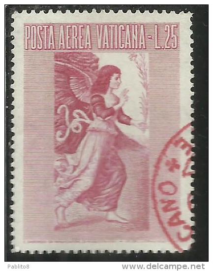 VATICANO VATIKAN VATICAN  1956 AEREA ARCANGELO GABRIELE GABRIEL ARCHANGEL LIRE 25 USATO USED - Poste Aérienne