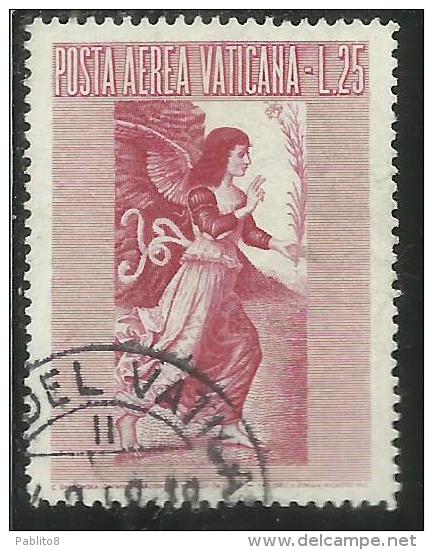 VATICANO VATIKAN VATICAN  1956 AEREA ARCANGELO GABRIELE GABRIEL ARCHANGEL LIRE 25 USATO USED - Aéreo