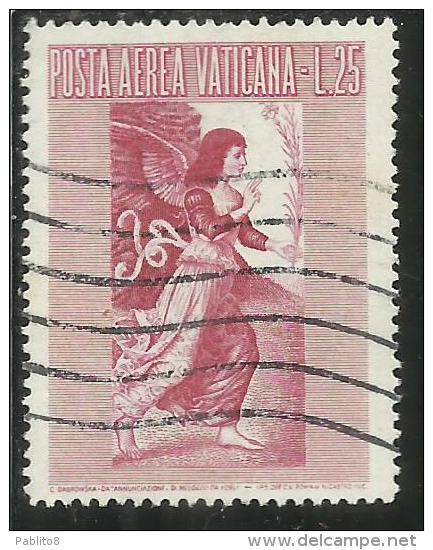 VATICANO VATIKAN VATICAN  1956 AEREA ARCANGELO GABRIELE GABRIEL ARCHANGEL LIRE 25 USATO USED - Poste Aérienne