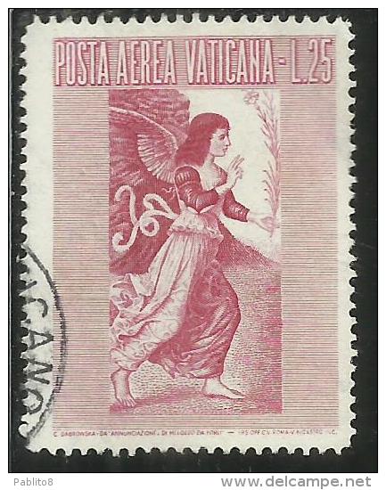 VATICANO VATIKAN VATICAN  1956 AEREA ARCANGELO GABRIELE GABRIEL ARCHANGEL LIRE 25 USATO USED - Luftpost