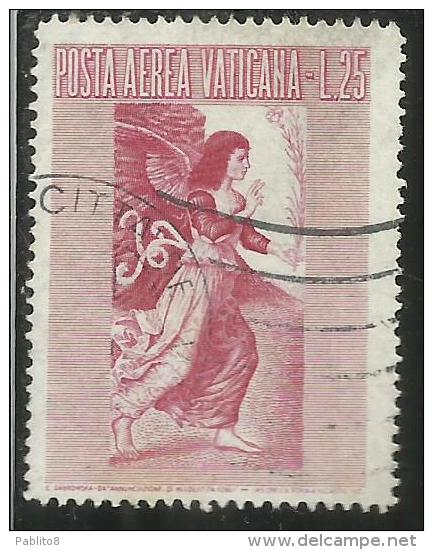 VATICANO VATIKAN VATICAN  1956 AEREA ARCANGELO GABRIELE GABRIEL ARCHANGEL LIRE 25 USATO USED - Poste Aérienne