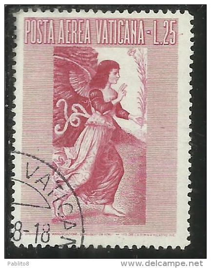 VATICANO VATIKAN VATICAN  1956 AEREA ARCANGELO GABRIELE GABRIEL ARCHANGEL LIRE 25 USATO USED - Luftpost