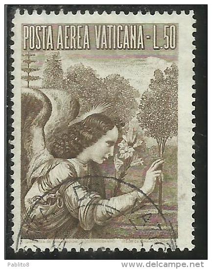 VATICANO VATIKAN VATICAN  1956 AEREA ARCANGELO GABRIELE GABRIEL ARCHANGEL LIRE 50 USATO USED - Posta Aerea