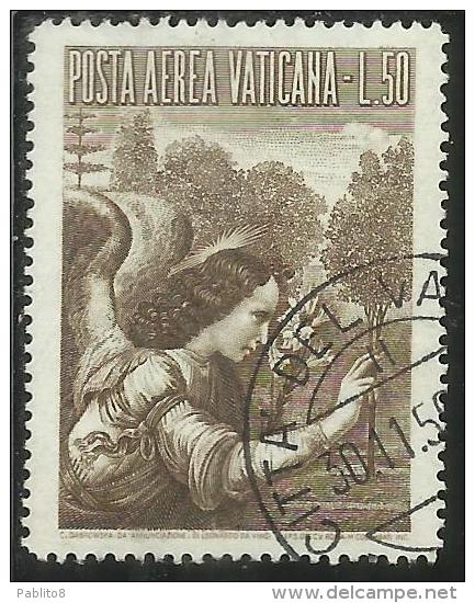 VATICANO VATIKAN VATICAN  1956 AEREA ARCANGELO GABRIELE GABRIEL ARCHANGEL LIRE 50 USATO USED - Poste Aérienne