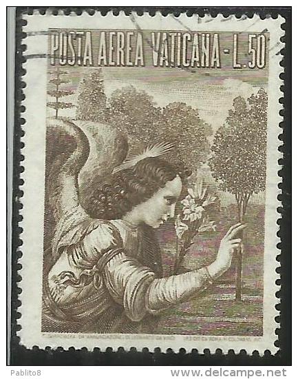 VATICANO VATIKAN VATICAN  1956 AEREA ARCANGELO GABRIELE GABRIEL ARCHANGEL LIRE 50 USATO USED - Poste Aérienne