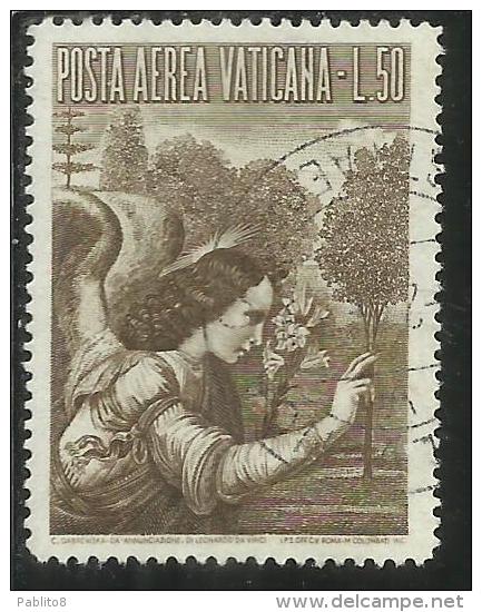 VATICANO VATIKAN VATICAN  1956 AEREA ARCANGELO GABRIELE GABRIEL ARCHANGEL LIRE 50 USATO USED - Poste Aérienne