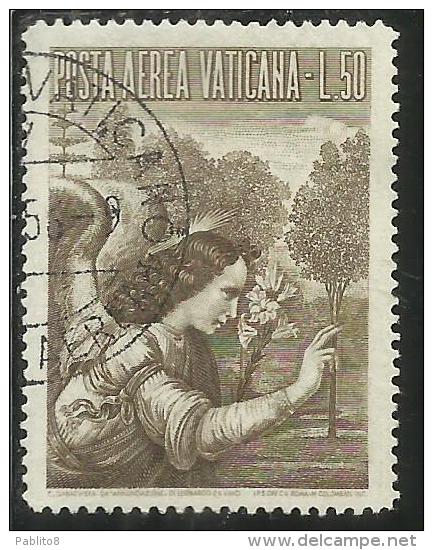 VATICANO VATIKAN VATICAN  1956 AEREA ARCANGELO GABRIELE GABRIEL ARCHANGEL LIRE 50 USATO USED - Luftpost