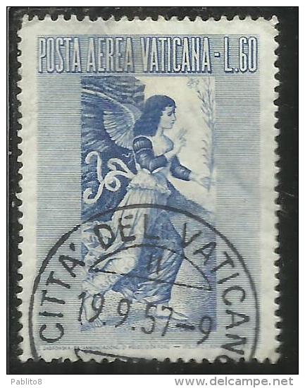 VATICANO VATIKAN VATICAN  1956 AEREA ARCANGELO GABRIELE GABRIEL ARCHANGEL LIRE 60 USATO USED - Posta Aerea