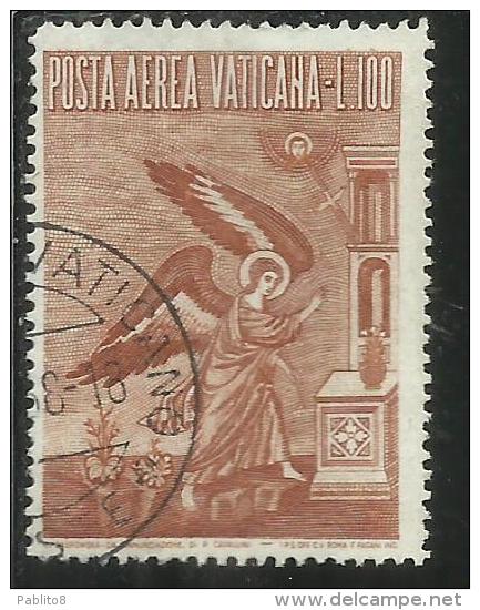 VATICANO VATIKAN VATICAN  1956 AEREA ARCANGELO GABRIELE GABRIEL ARCHANGEL LIRE 100 USATO USED - Poste Aérienne