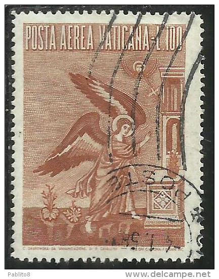 VATICANO VATIKAN VATICAN  1956 AEREA ARCANGELO GABRIELE GABRIEL ARCHANGEL LIRE 100 USATO USED - Aéreo