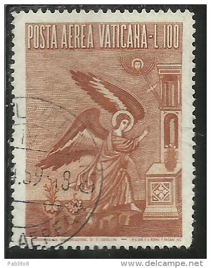 VATICANO VATIKAN VATICAN  1956 AEREA ARCANGELO GABRIELE GABRIEL ARCHANGEL LIRE 100 USATO USED - Luftpost