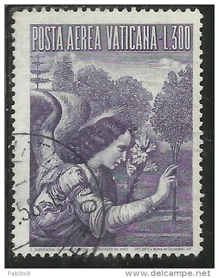 VATICANO VATIKAN VATICAN  1956 AEREA ARCANGELO GABRIELE GABRIEL ARCHANGEL LIRE 300 USATO USED - Poste Aérienne