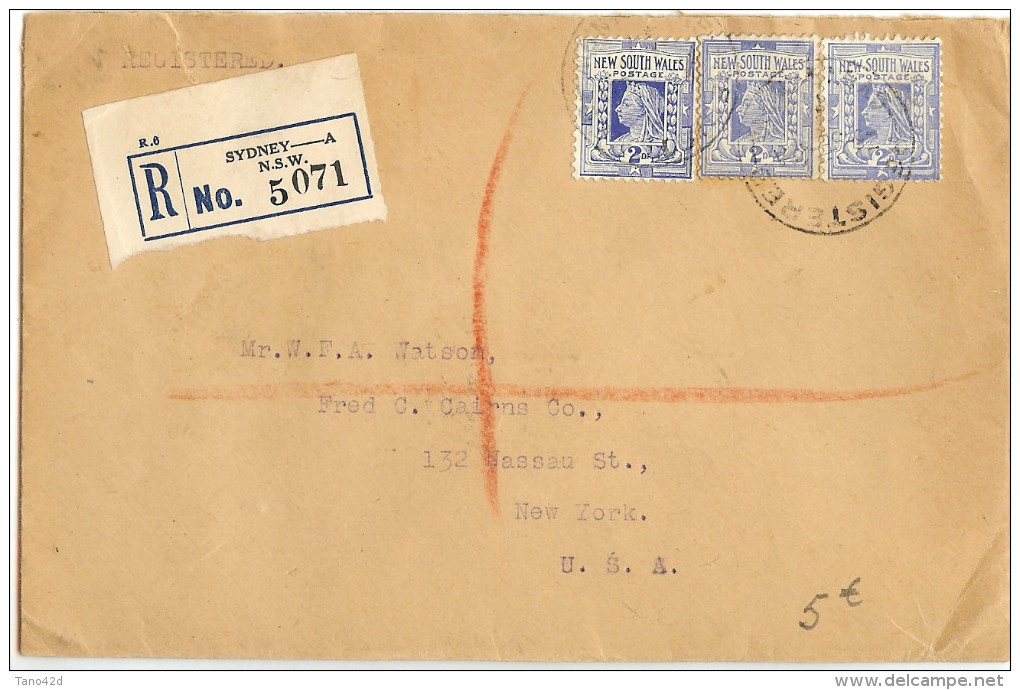 LBL26A -NEW SOUTH WALES LETTRE RECOMMANDEE SYDNEY / NEW YORK  AOÛT / SEPTEMBRE 1929 - Storia Postale