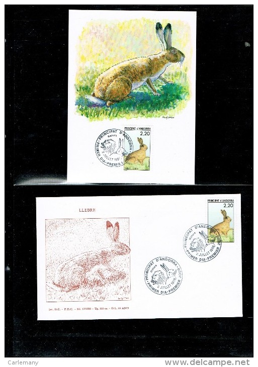 3 DOCUMENTS  (mAX-CARD+fdc+eNCART) LLEBRE LIEBRE LAPIN - Patrijzen, Kwartels