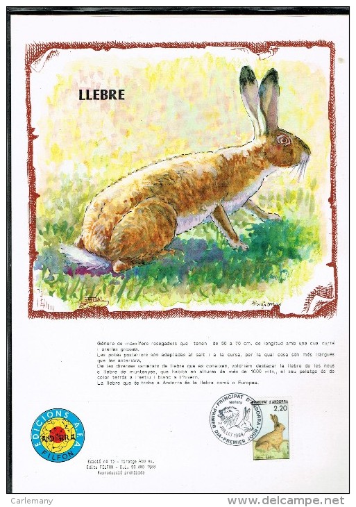 3 DOCUMENTS  (mAX-CARD+fdc+eNCART) LLEBRE LIEBRE LAPIN - Grey Partridge