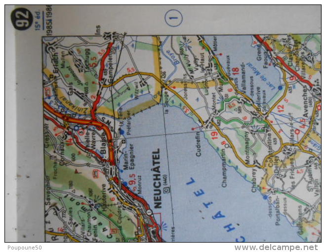 Carte  Routière MICHELIN N: 92   Pontarlier  > Grenoble 15ème édition 1985-1986 - Roadmaps