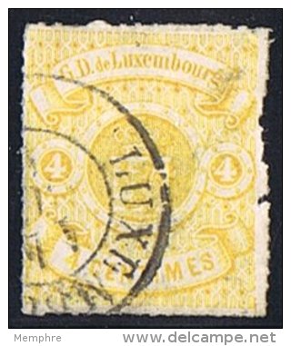 Percé En Lignes Incolores   4 Cent Oblitéré - 1859-1880 Stemmi