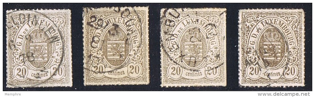 Percé En Lignes Colorées   20 Cent 4 Nuances  Oblitérés - 1859-1880 Stemmi