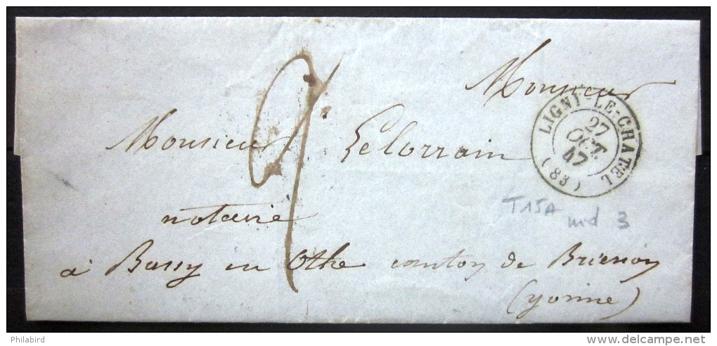 CACHET Type 15A  --  LIGNY LE CHATEL  --  YONNE  --  LSC  --  1847  --  Indice 3 - 1801-1848: Précurseurs XIX