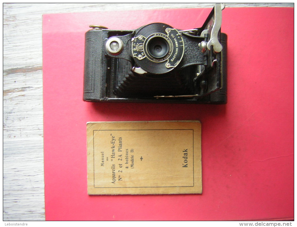 ANCIEN APPAREIL PHOTO  ET SON MANUEL EN FRANCAIS  KODAK  HAWK EYE  FOLDING N° 2  A BOBINE MODELE B MADE IN U S A - Cámaras Fotográficas