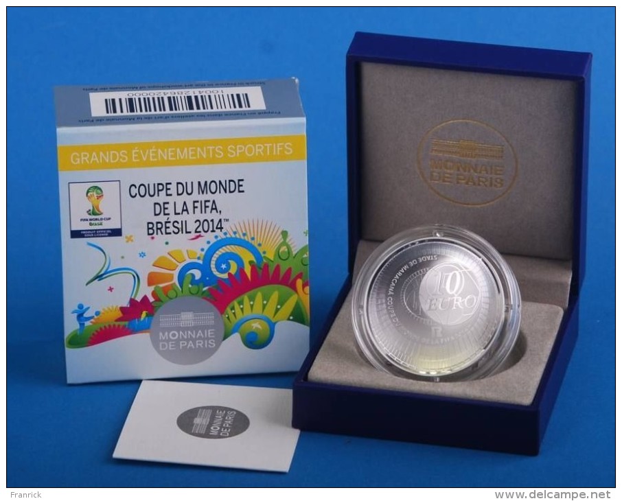 SOCCER -  FIFA 2014 WORLD CUP FOOTBALL IN BRAZIL  - FRANCE 10 EURO COIN SILVER PROOF - Ohne Zuordnung