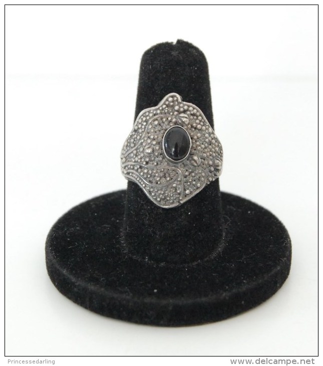 Bijoux Bague Argent Massif Et Onyx Central T 57 - Anelli