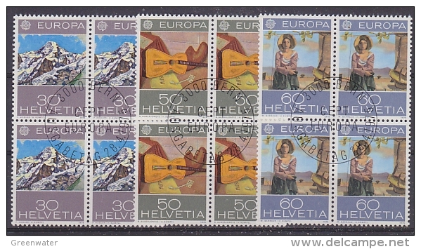 Europa Cept 1975 Switzerland 3v Bl Of 4 Used 1st Day - Stamps With Full Gum (13824) - 1975