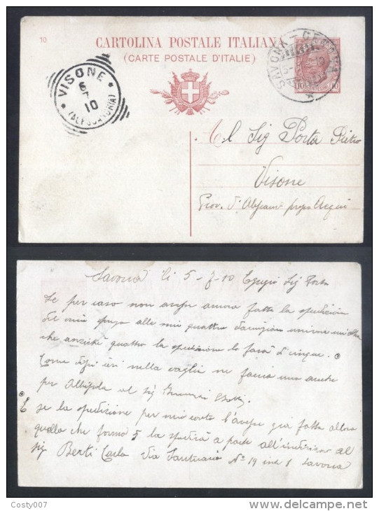 Italy 1910 Postal History Rare Old Postcard Postal Stationery Genova To Visone D.498 - Interi Postali